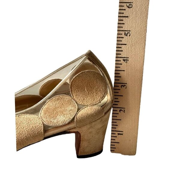 Vintage 60s Herbert Levine Mod Vinyl, Suede Pumps, Size 7B.Beige - Picture 12 of 14